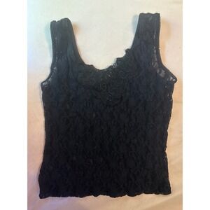 Cinema Etoile Vintage Black Full Lace Lingerie‎ Cami Tank Top, Small